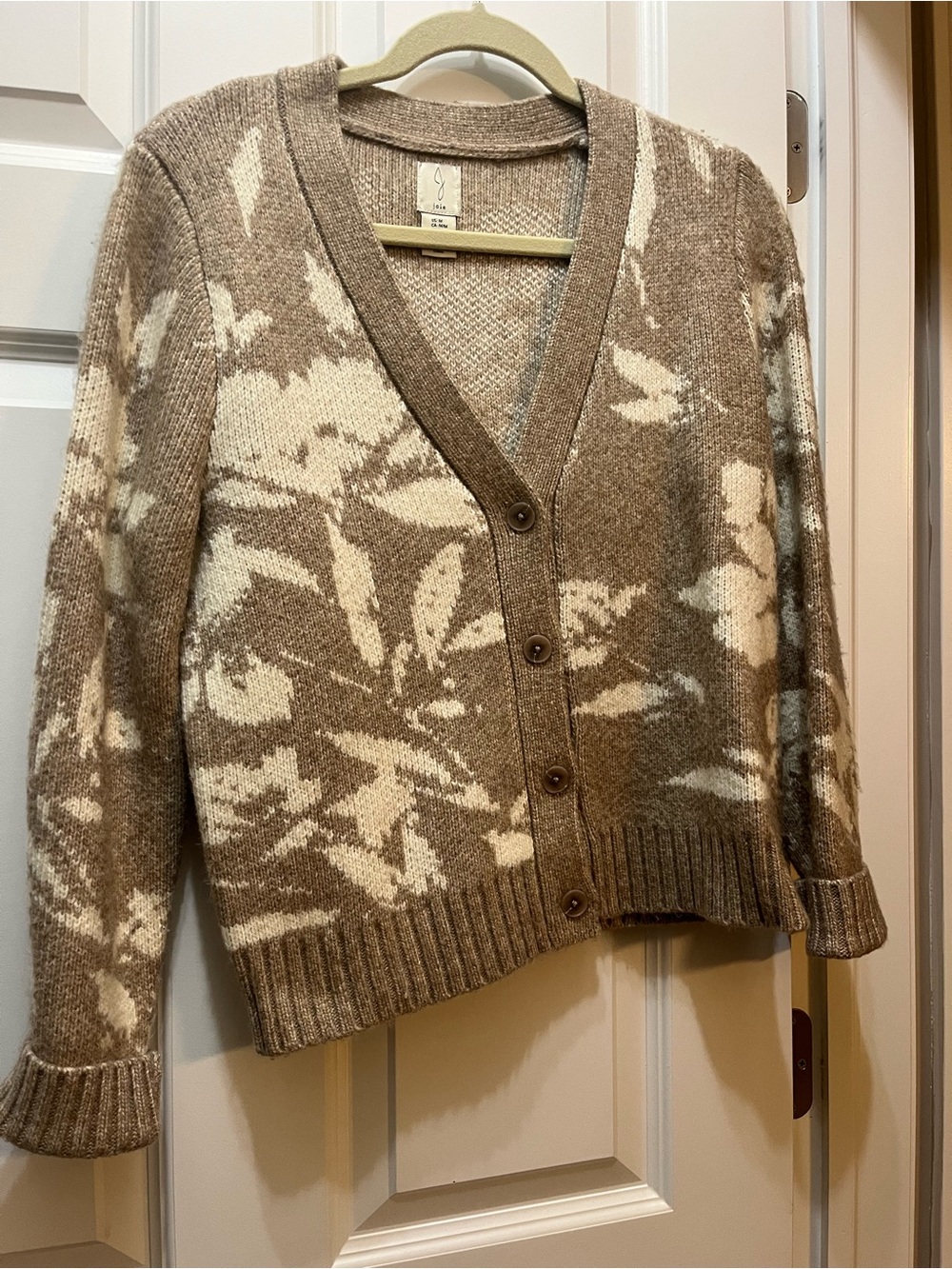 Joie Taupe and Cream Floral V-Neck Button Cardigan